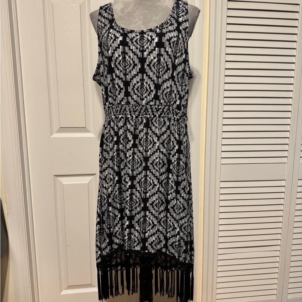 New York collection high low fringe sleeveless dress XL